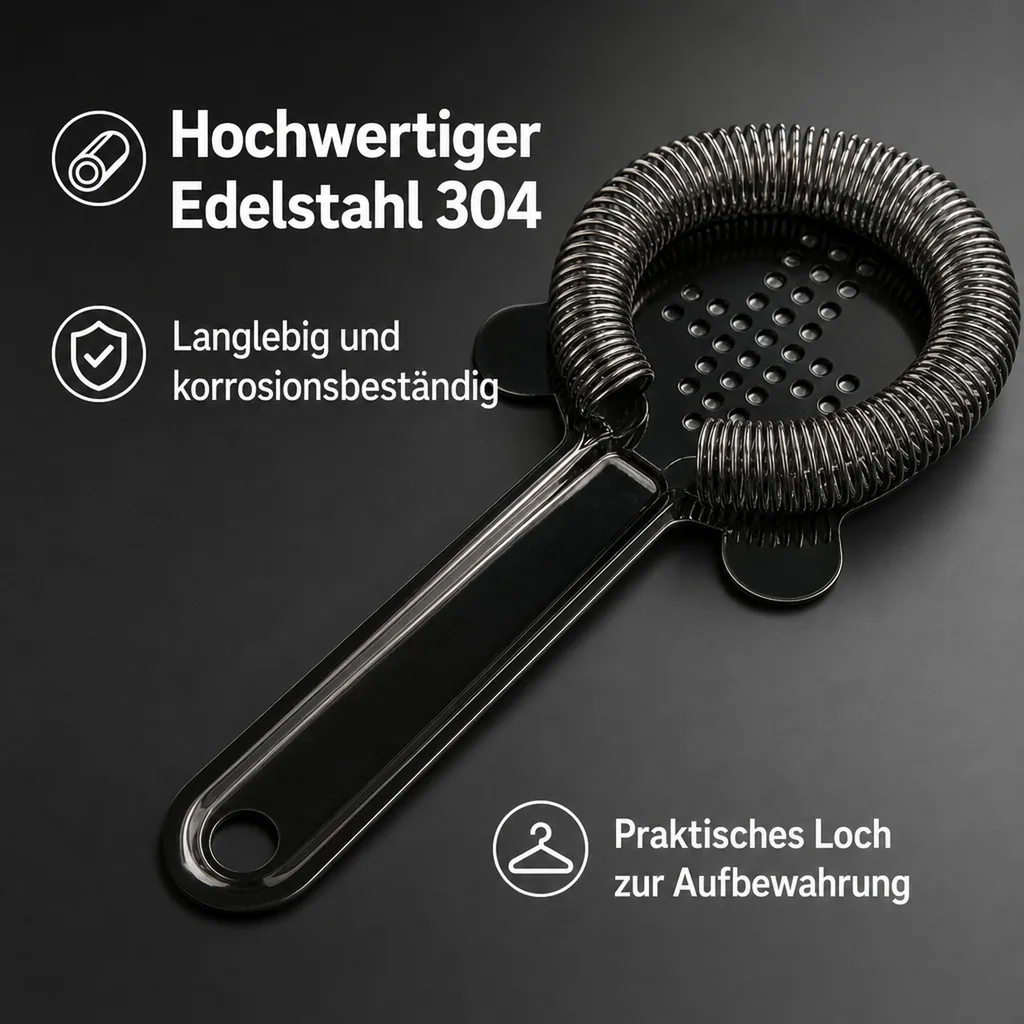 Julep Sieb, Julip Strainer - CROSS, Edelstahl 304 - GMB - Rotgussschwarz