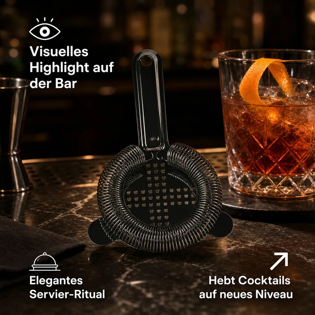 Julep Sieb, Julip Strainer - CROSS, Edelstahl 304 - GMB - Rotgussschwarz
