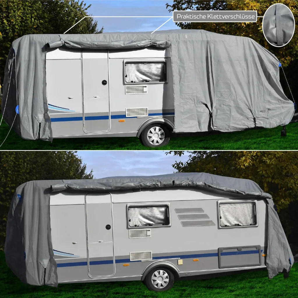 Wohnwagenabdeckplane mit Reflektoren XXL, 730 x 250 x 220 cm