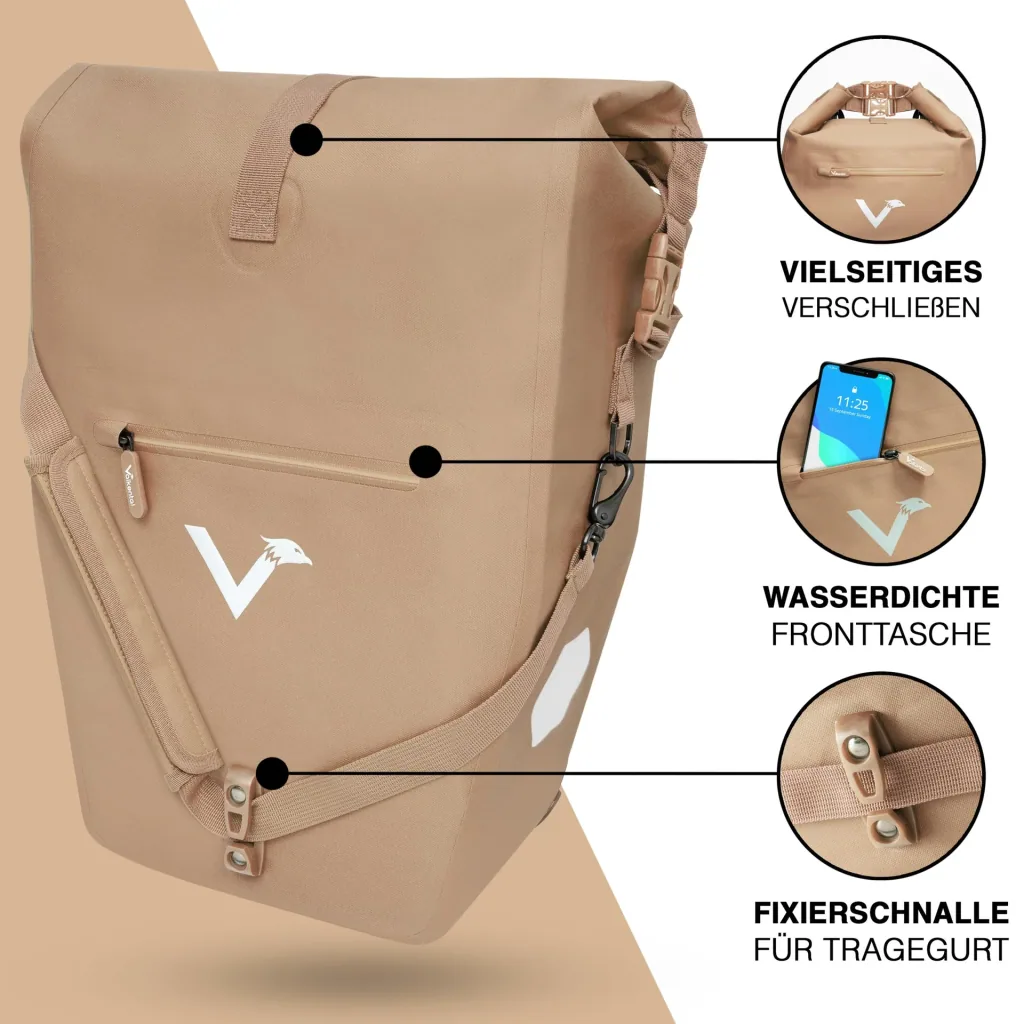 ValkOcean Gepäckträgertasche, Beige