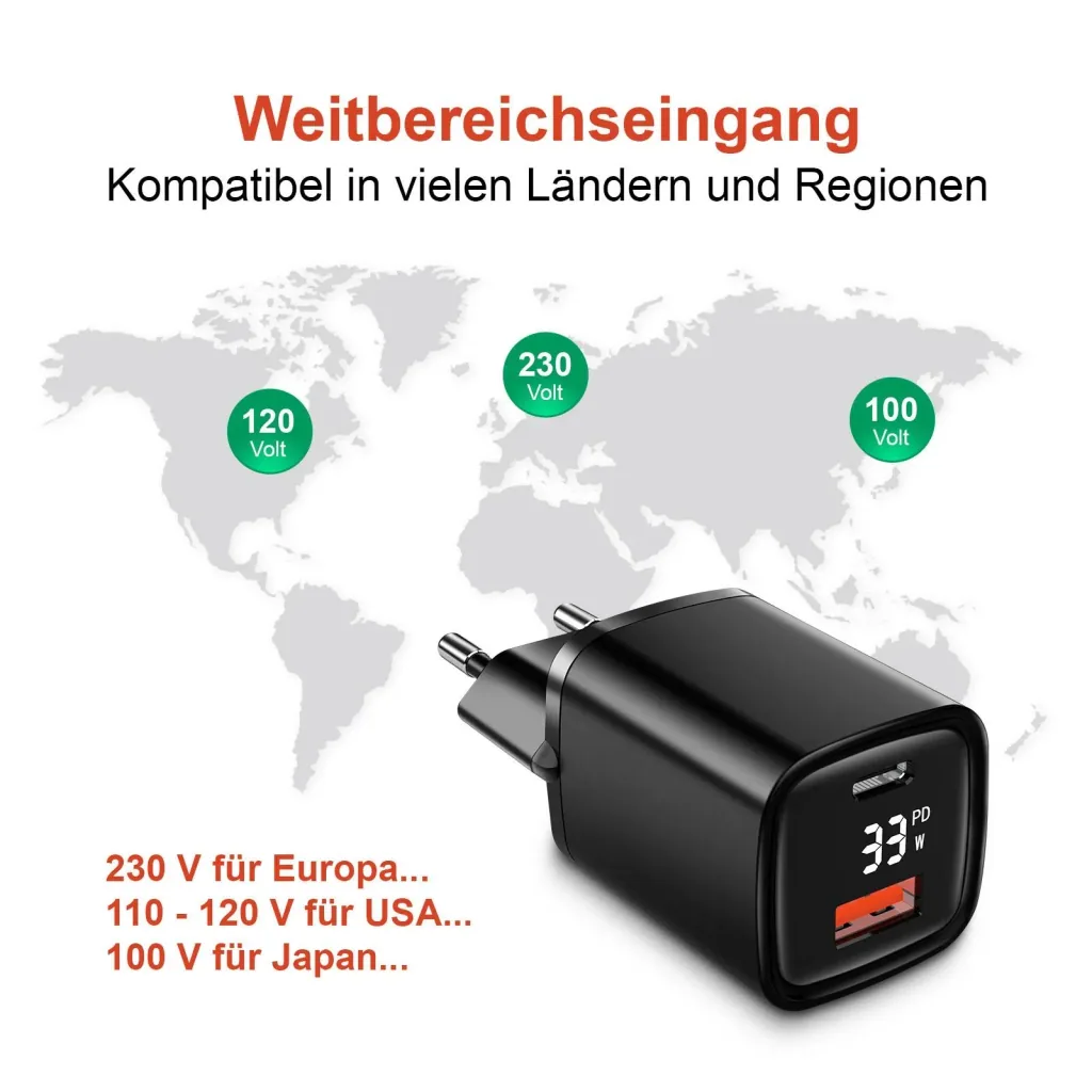 Dual USB Ladegerät mit USB-C / A Port mit Schnellladefunktion, 33 Watt PowerDevice