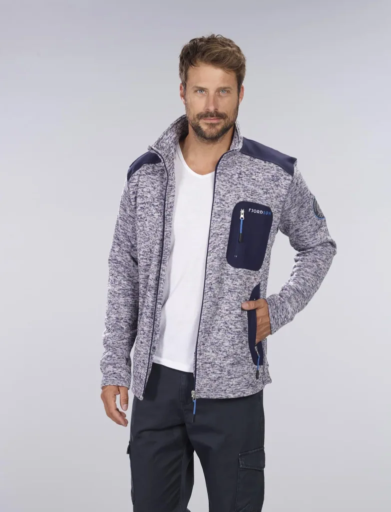 Strickfleece Jacke mit Reißverschluß, Farbe marine/grau melange, Gr. M