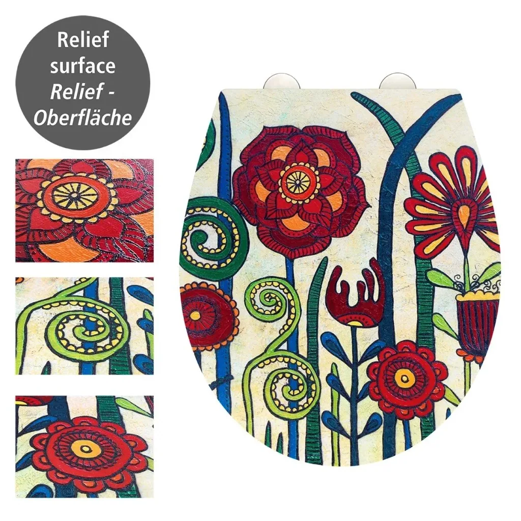 WC-Sitz red Blossom, Rollin'Art Toilettensitz mit Relief Oberfläche und Absenkautomatik