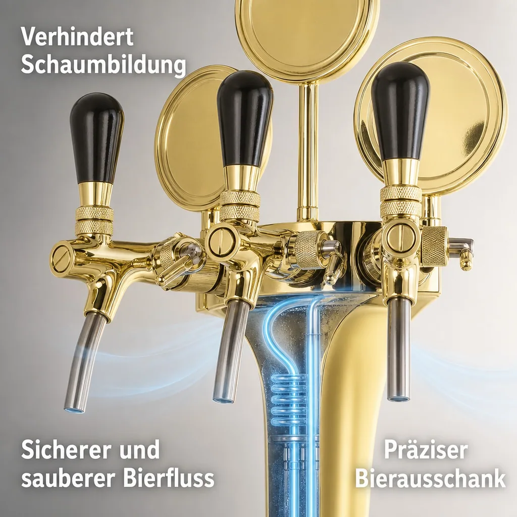 Schanksäule, Bierzapfsäule - Gold, 3-leitig, Elegant - "Topp-Qualität!"