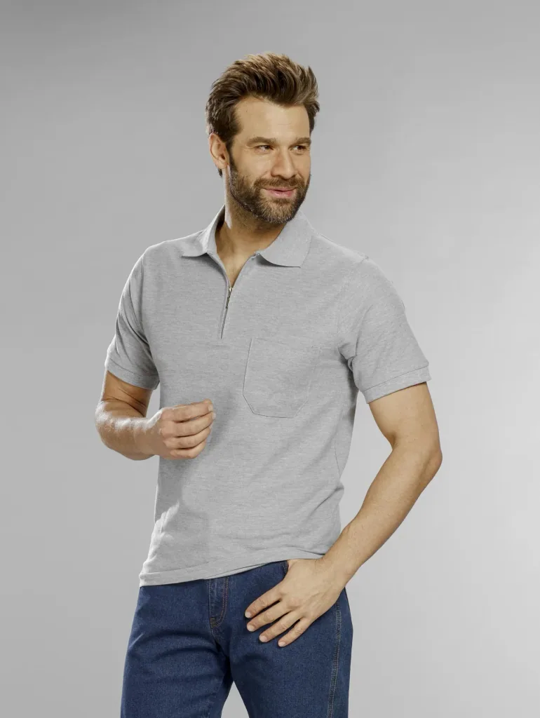 Poloshirt mit Reißverschluss, silber, Gr. XXL