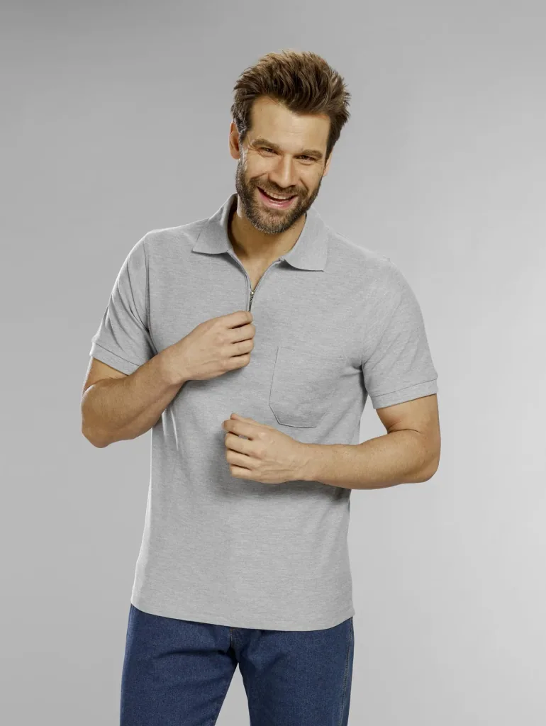 Poloshirt mit Reißverschluss, silber, Gr. XXL