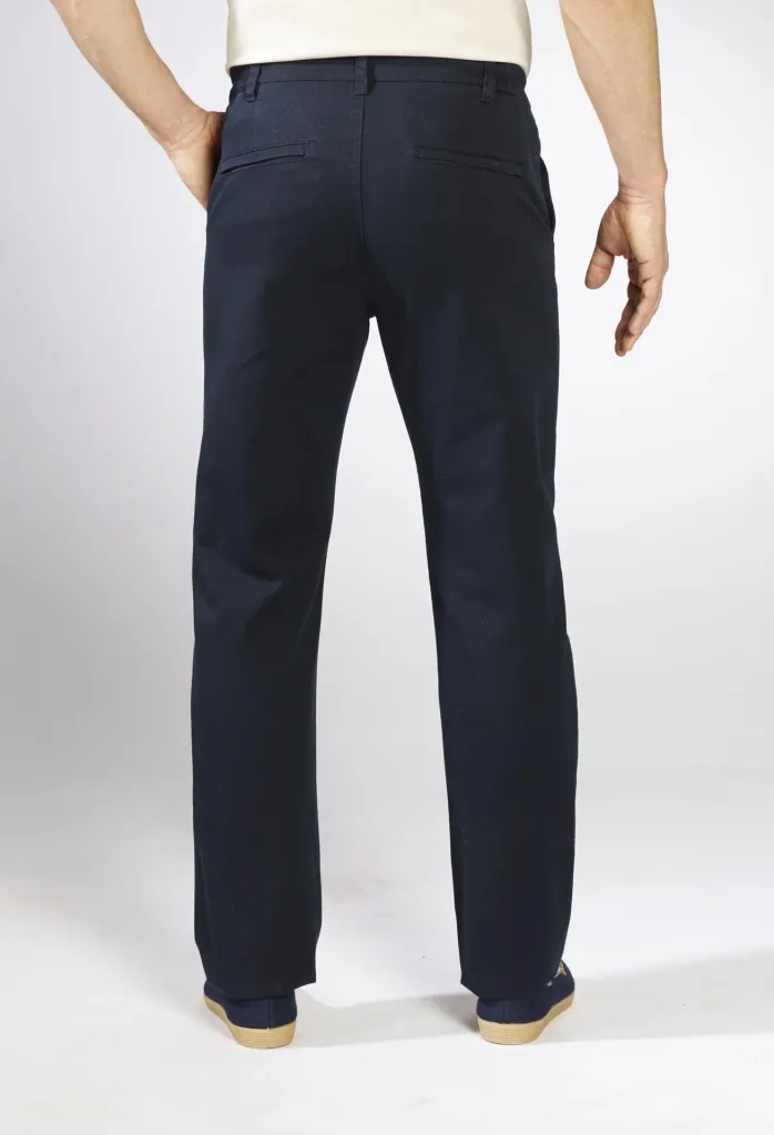 Baumwollhose mit Teil-Dehnbund, 2 Gesäßtaschen mit Reißverschluß, Farbe marine, Gr.48