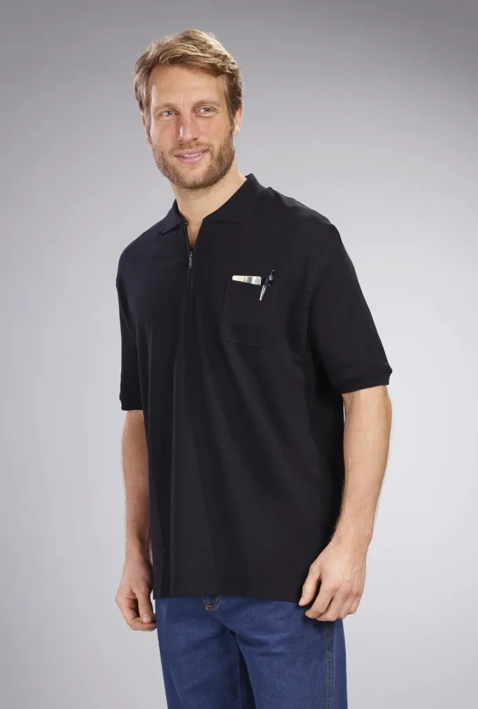 Poloshirt mit Reißverschluss, schwarz, Gr.XL