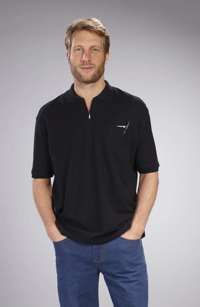 Poloshirt mit Reißverschluss, schwarz, Gr.XL