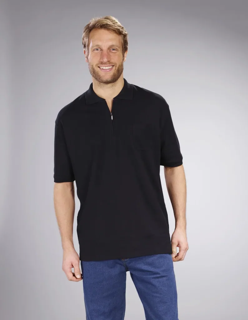 Poloshirt mit Reißverschluss, schwarz, Gr.XL