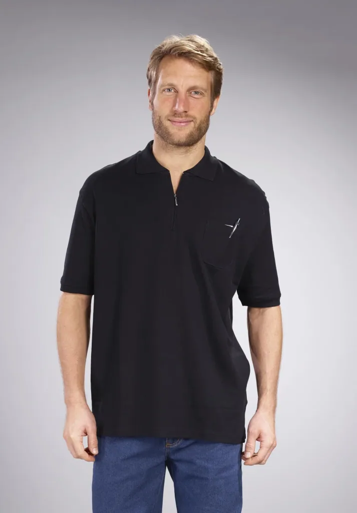 Poloshirt mit Reißverschluss, schwarz, Gr.XL