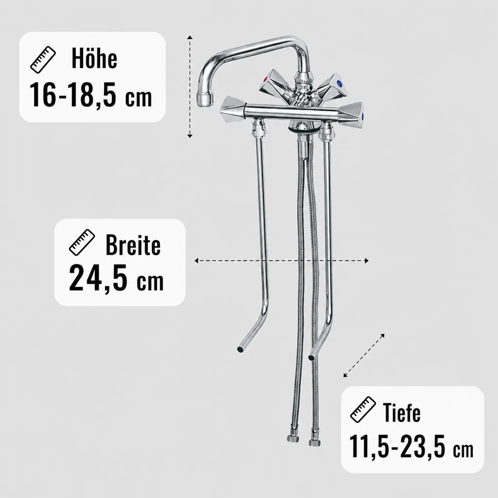Wasserhahn, Küchenarmatur, Wasserarmatur - Mischbatterie, Model „BRUSE“, für 2 Becken Hochdruck