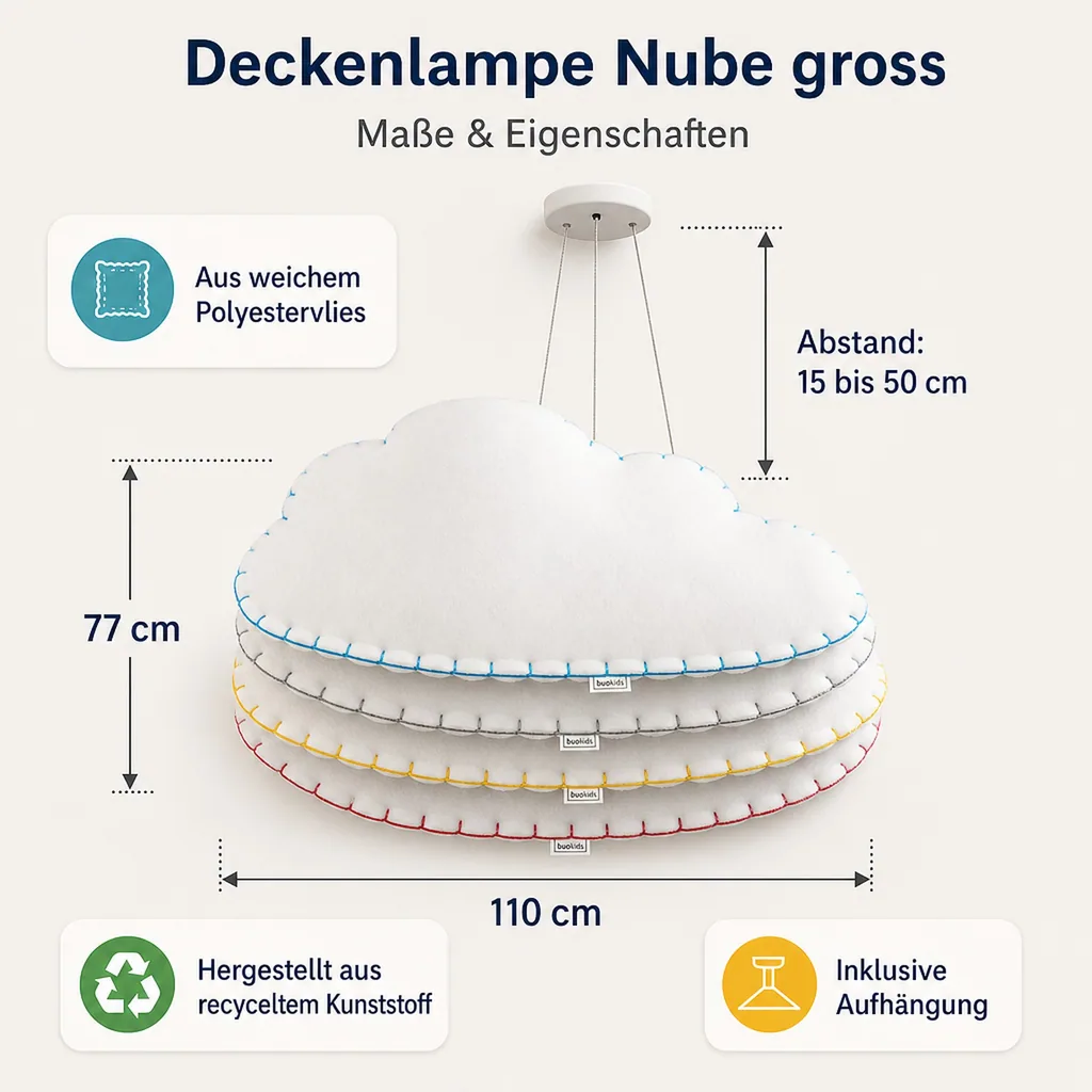 Buokids Deckenlampe Nube gross, Farbe der Naht: blau