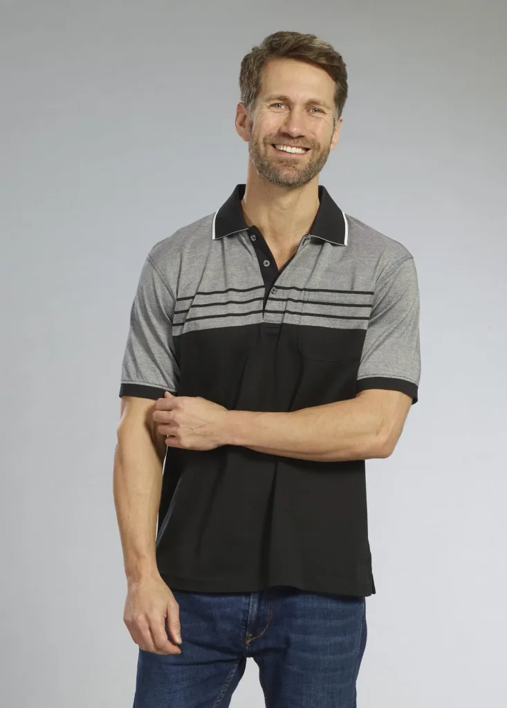 Poloshirt geknöpft, Farbe schwarz/grau, Gr.M