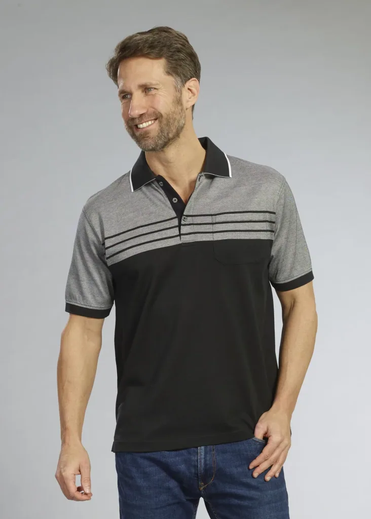 Poloshirt geknöpft, Farbe schwarz/grau, Gr.M