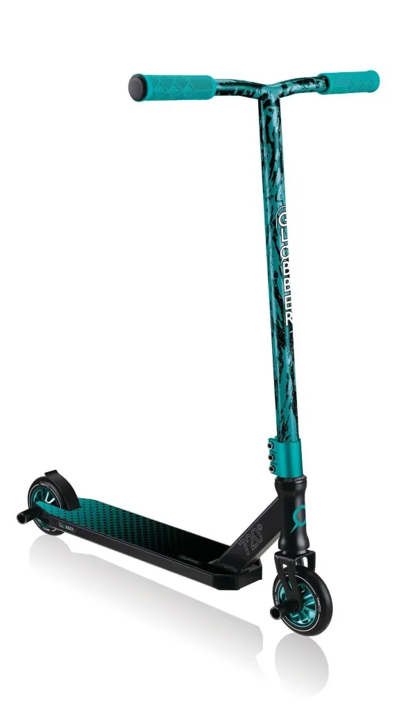 STUNTSCOOTER GS 720   Freestyle Kickroller, 110 mm, ABEC 7, verstärkter Lenker, 360°-Lenkung, schwarz-türkis