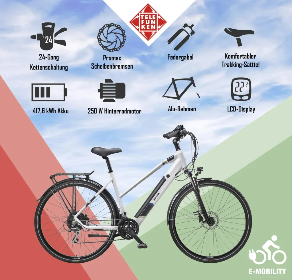 Damen Alu Trekking E-Bike, 28 Zoll, Rahmenhöhe 50 cm, 24-Gang Kettenschaltung, kreide, XC940 Expedition