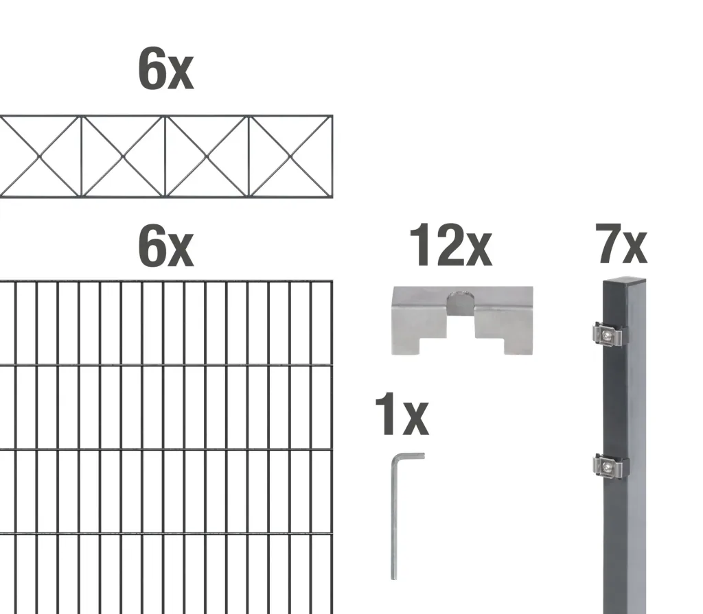 Doppelstabmattenzaun Sets anthrazit mit Dekorelement "Nexus"", Länge: 12 m, Höhe: 140 cm