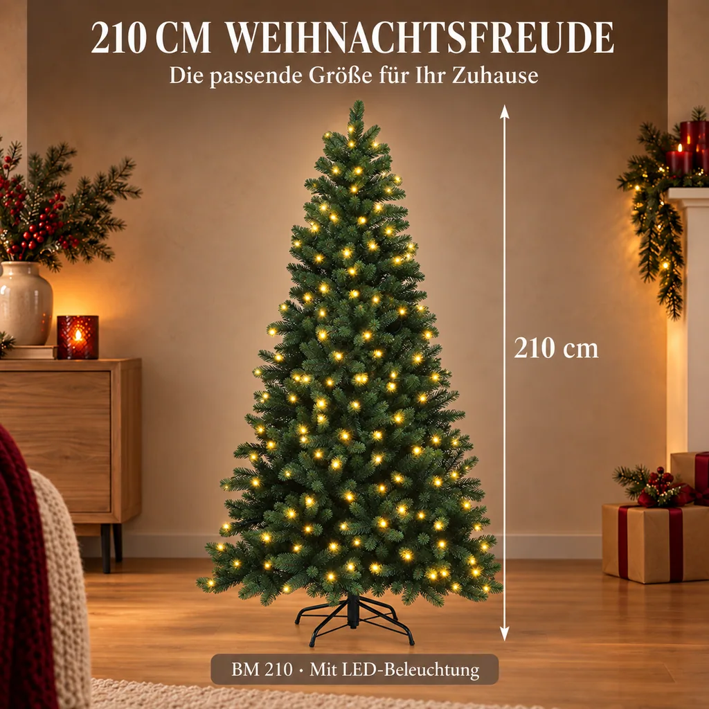 Weihnachtsbaum mit Lichterkette, 312 LEDs, H 210, inkl. Standfuß