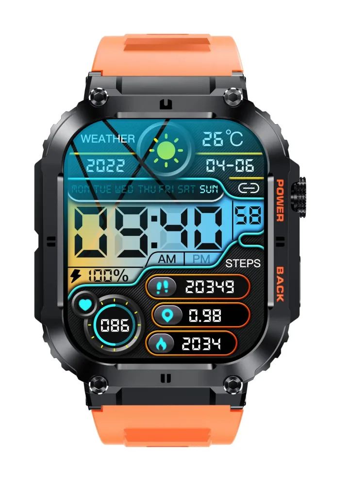 Bluetooth Smartwatch mit Herzfrequenz, Blutdruck und Blutsauerstoffmessung, orange