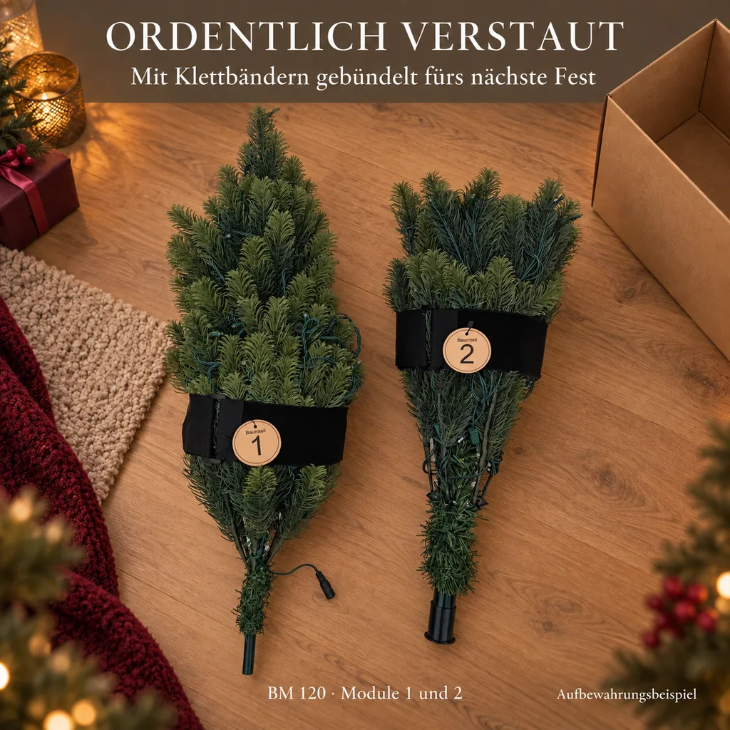 Weihnachtsbaum 120 cm mit Lichterkette, 118 LEDs inklusive Standfuß