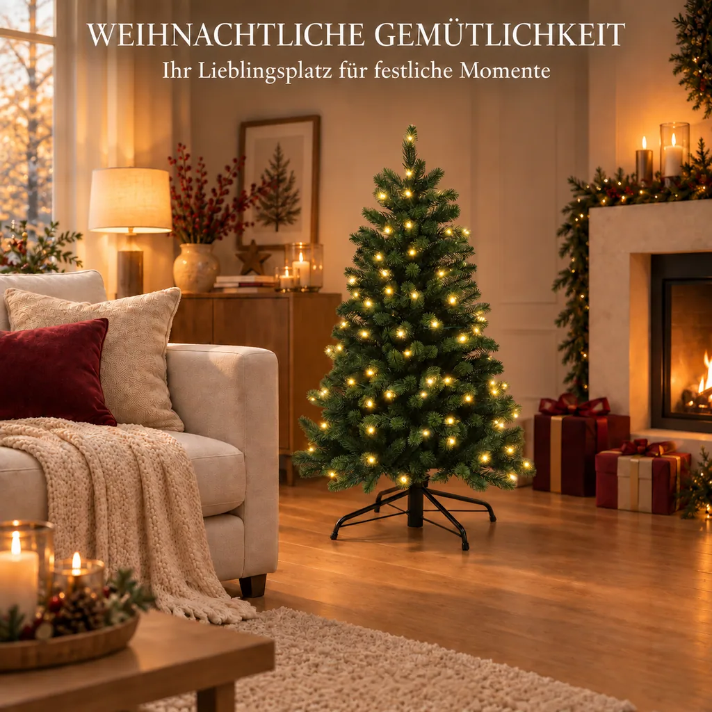 Weihnachtsbaum 120 cm mit Lichterkette, 118 LEDs inklusive Standfuß
