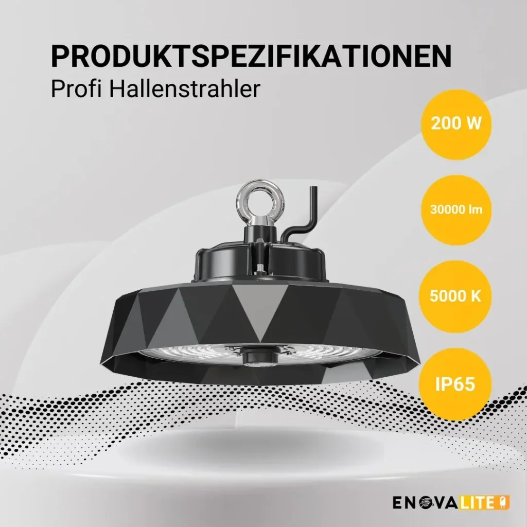 Die LED-HighBay PRO mit Diamant Design bietet 200 W, 30000 lm, 5000 K, IP65 Schutz, Philips Netzteil & Lumileds LED