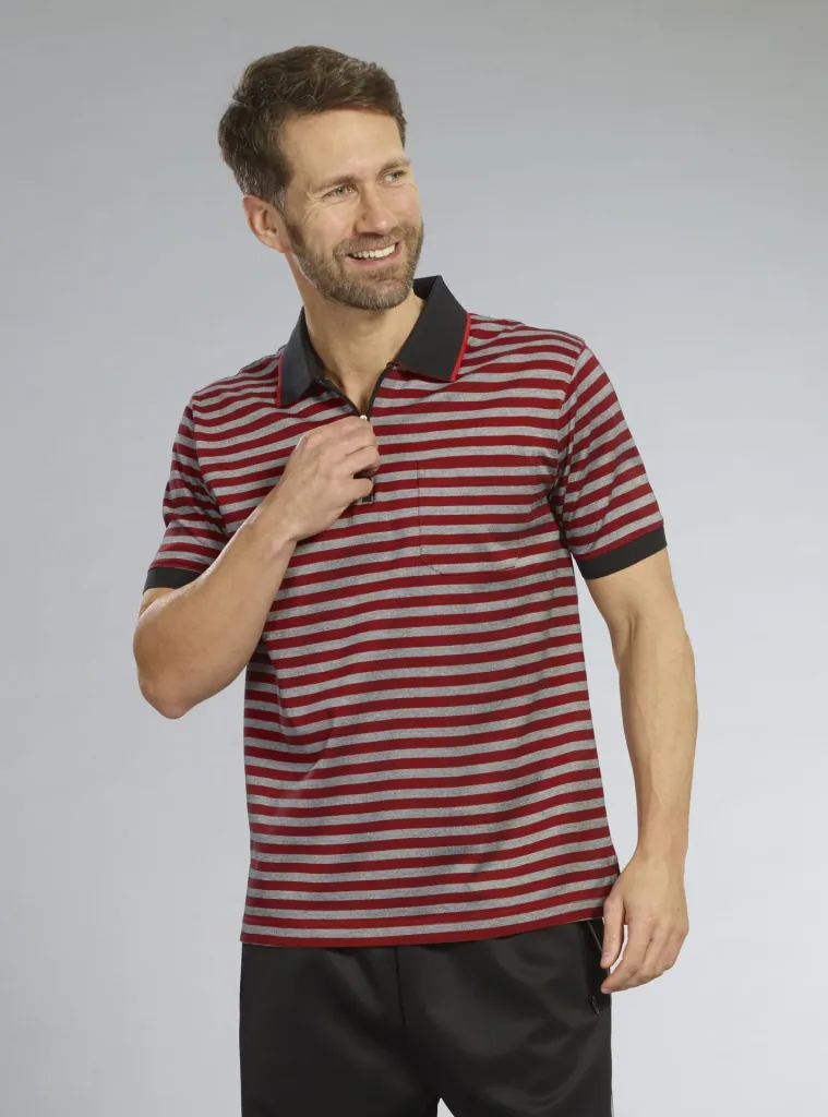 Poloshirt, Farbe rot/schwarz gestreift, Gr.M