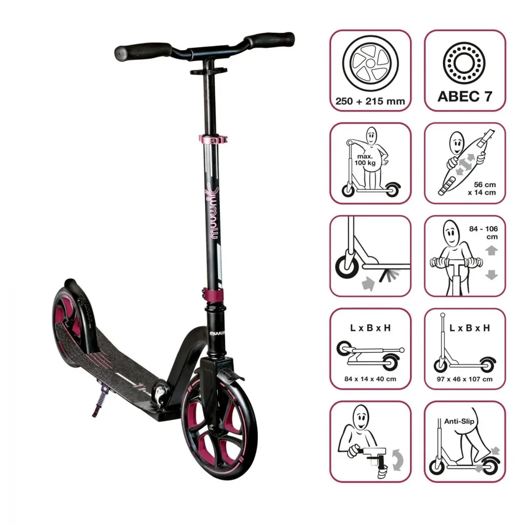 Aluminium Scooter Pro   Tretroller, 250/215 mm, ABEC 7, GS-geprüft, höhenverstellbar, rot