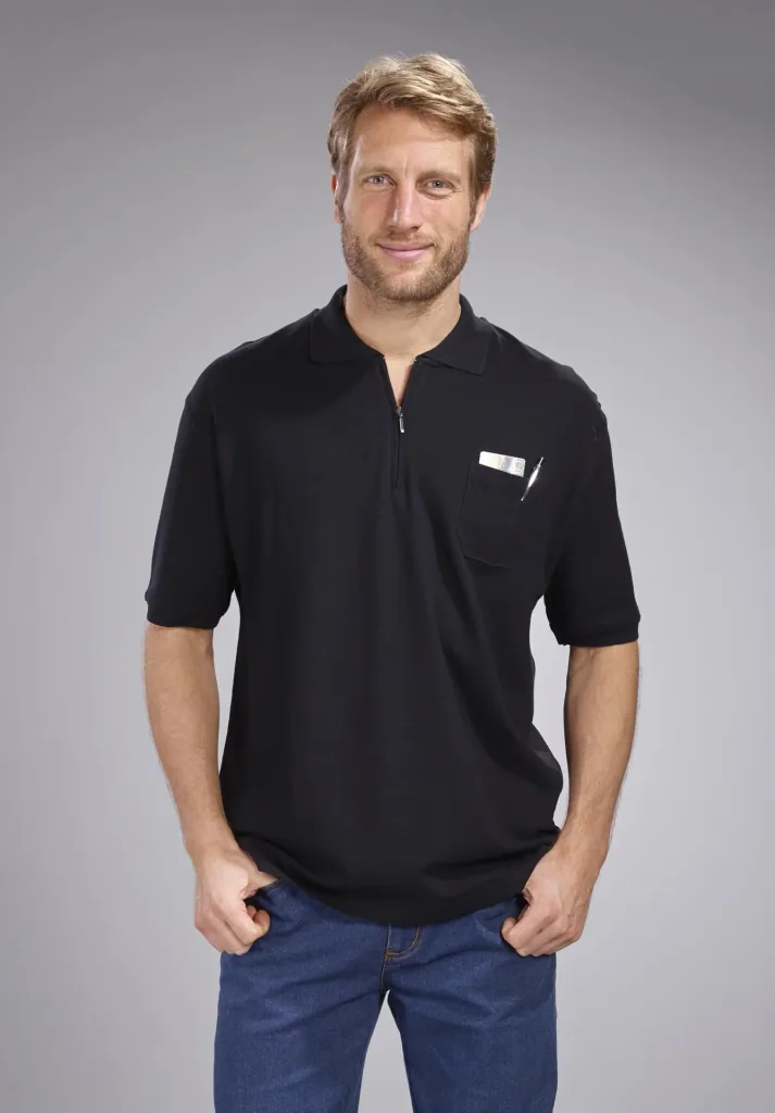 Poloshirt mit Reißverschluss, schwarz, Gr. M