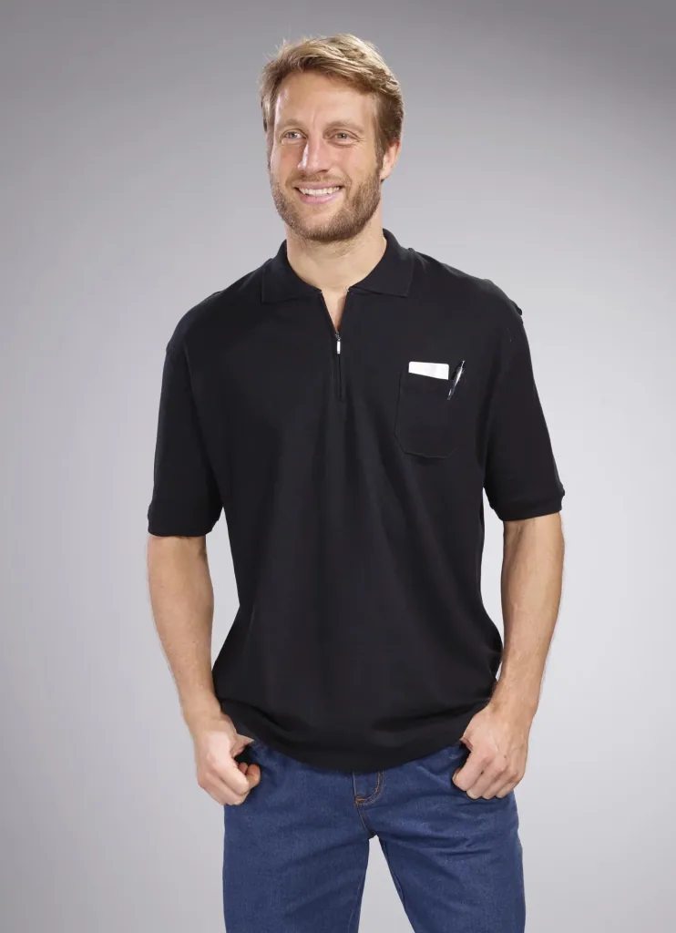 Poloshirt mit Reißverschluss, schwarz, Gr. M