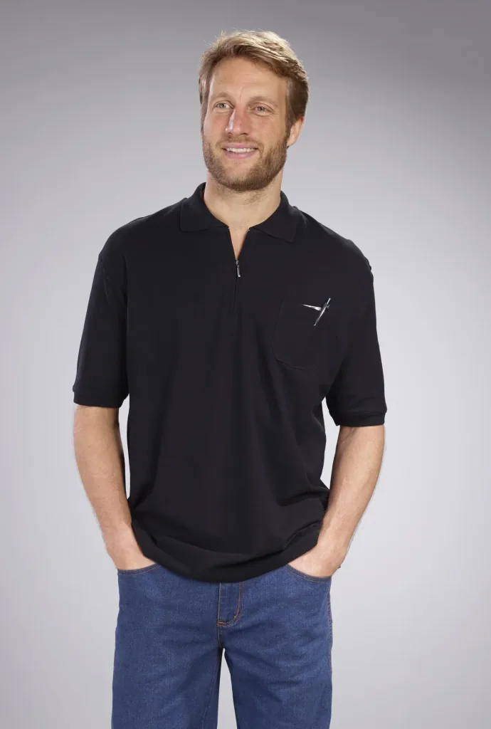 Poloshirt mit Reißverschluss, schwarz, Gr. M