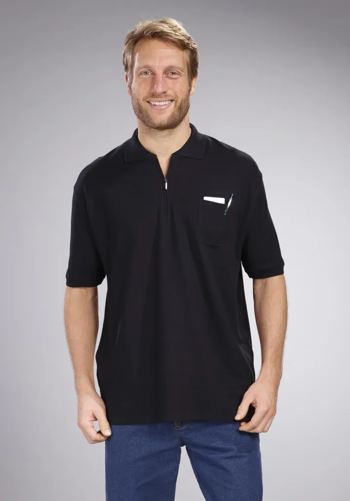 Poloshirt mit Reißverschluss, schwarz, Gr. M