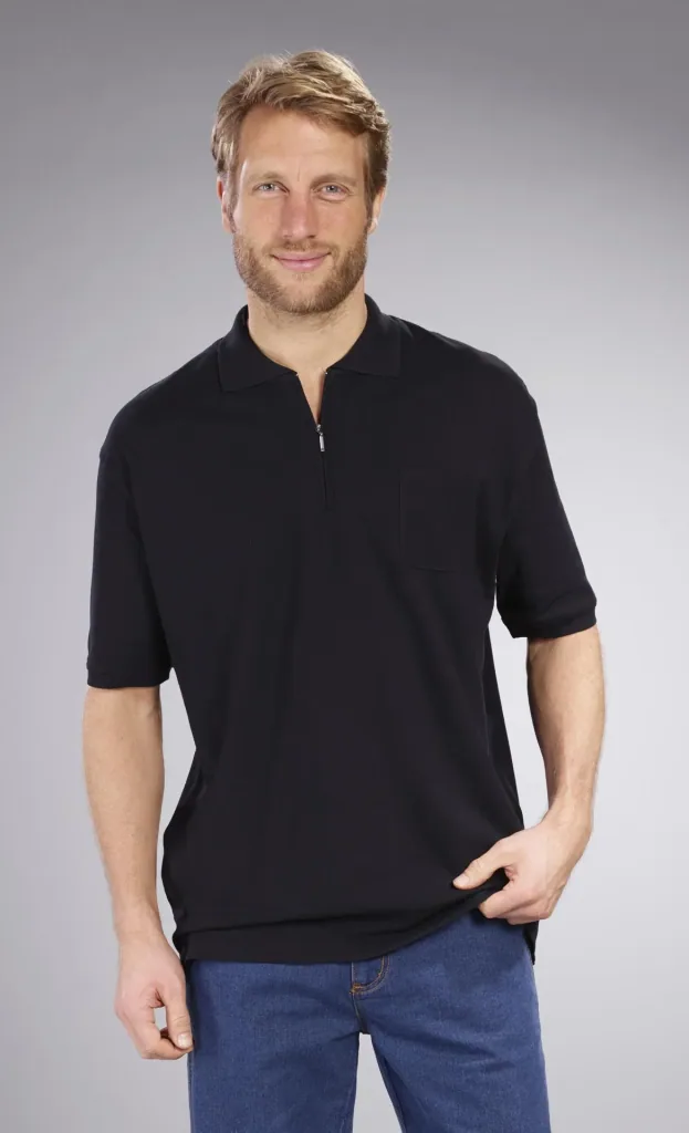 Poloshirt mit Reißverschluss, schwarz, Gr. M