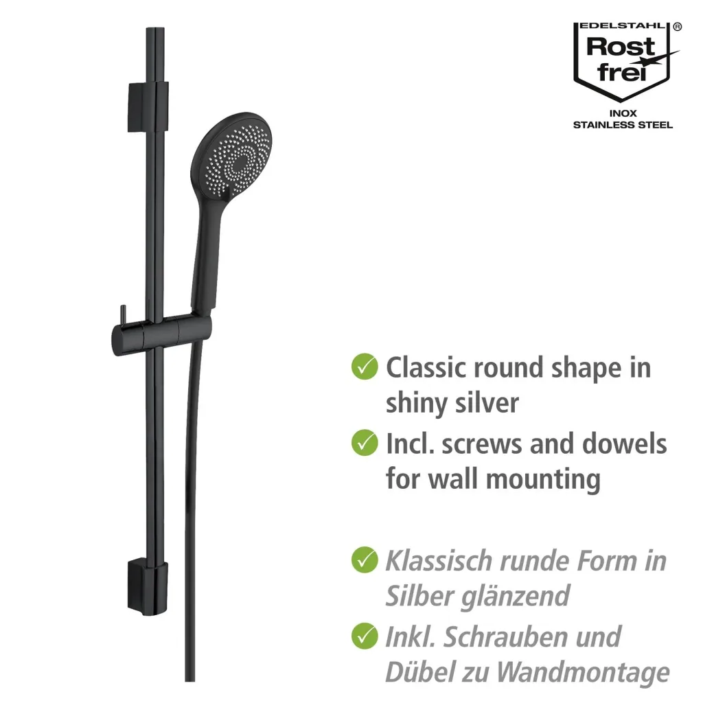 Wasserspar-Brauseset Watersaving Schwarz, Länge Stange: 70 cm