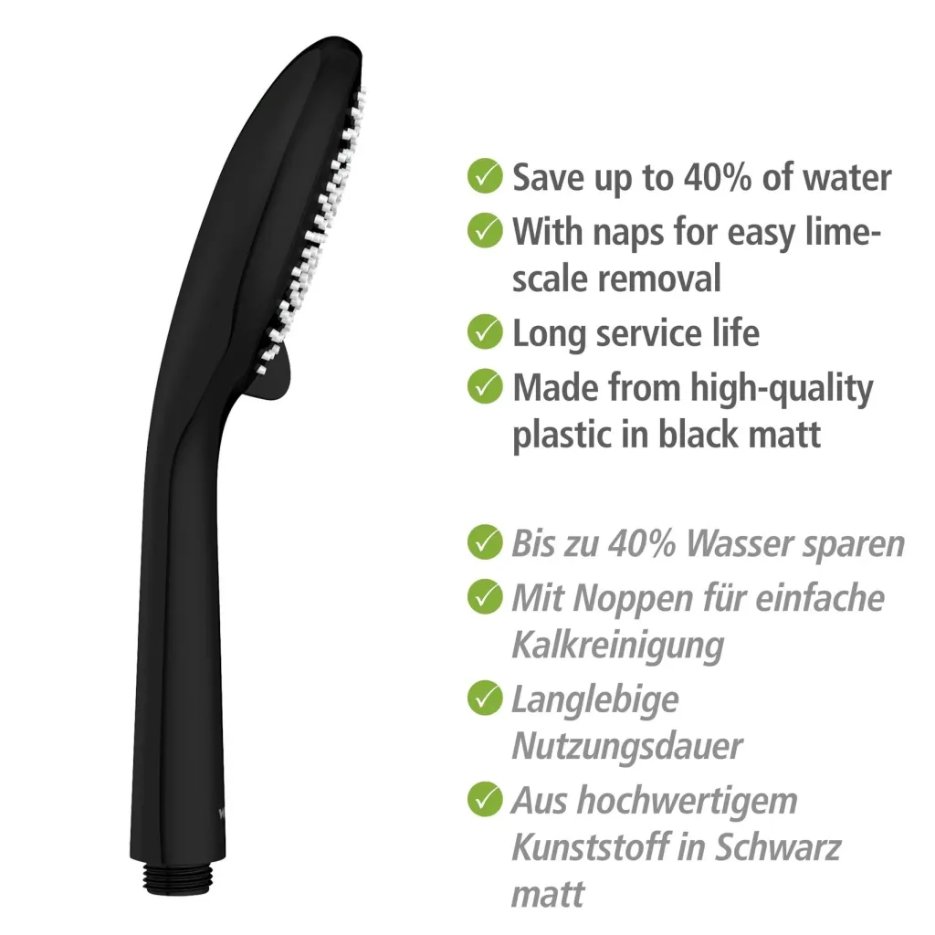 Wasserspar-Brauseset Watersaving Schwarz, Länge Stange: 70 cm