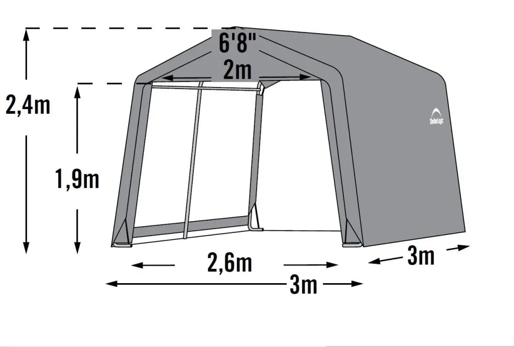 ShelterLogic Foliengerätehaus 9 m², grau, 297×305 cm – verstärkte Rückwand, DuPont-Stahlrahmen, wetterfest