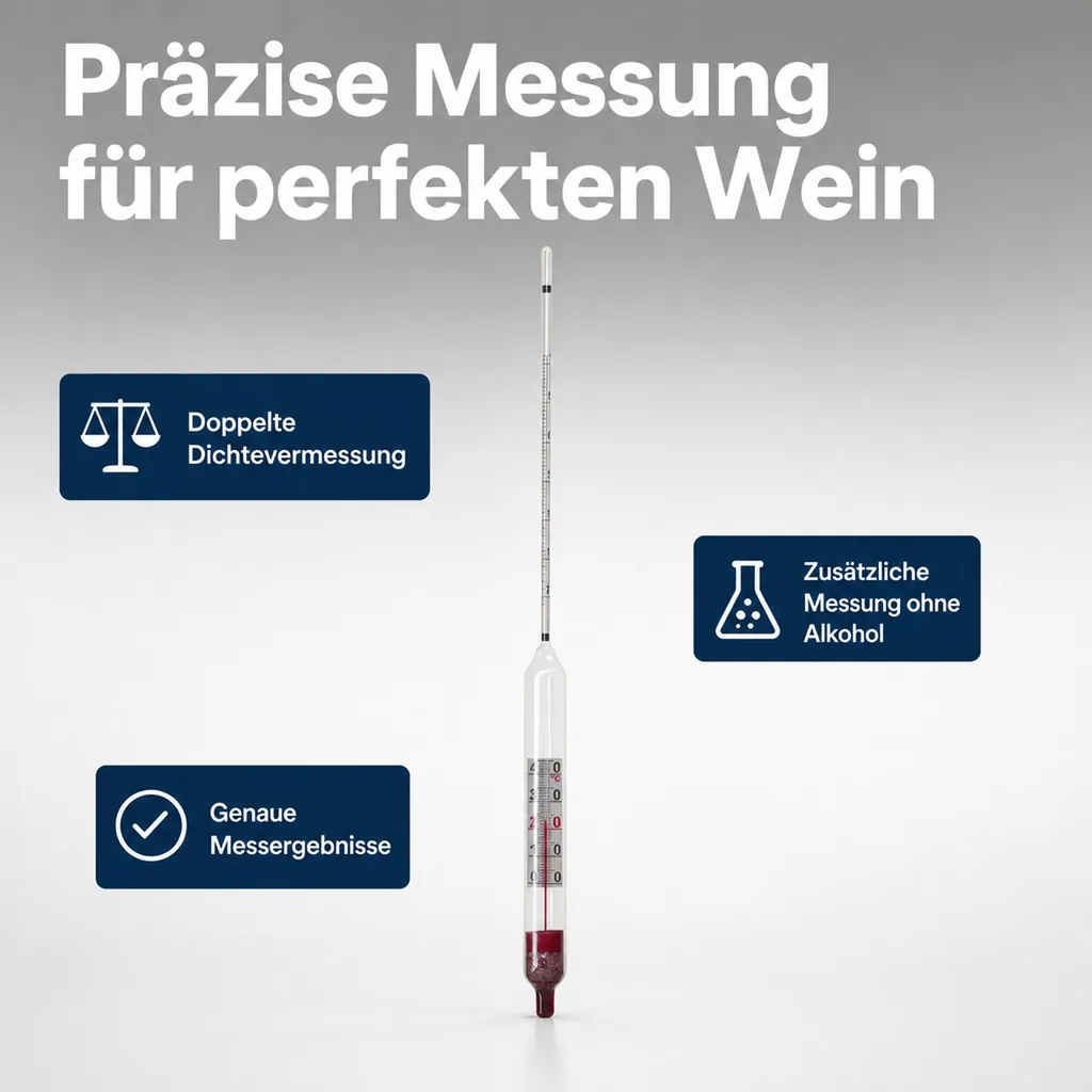 Alkoholmessgerät, Alkoholmeter, Alkoholspindel für Wein, mit Thermometer