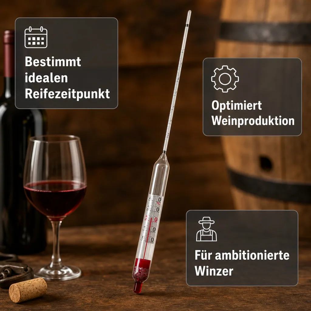 Alkoholmessgerät, Alkoholmeter, Alkoholspindel für Wein, mit Thermometer