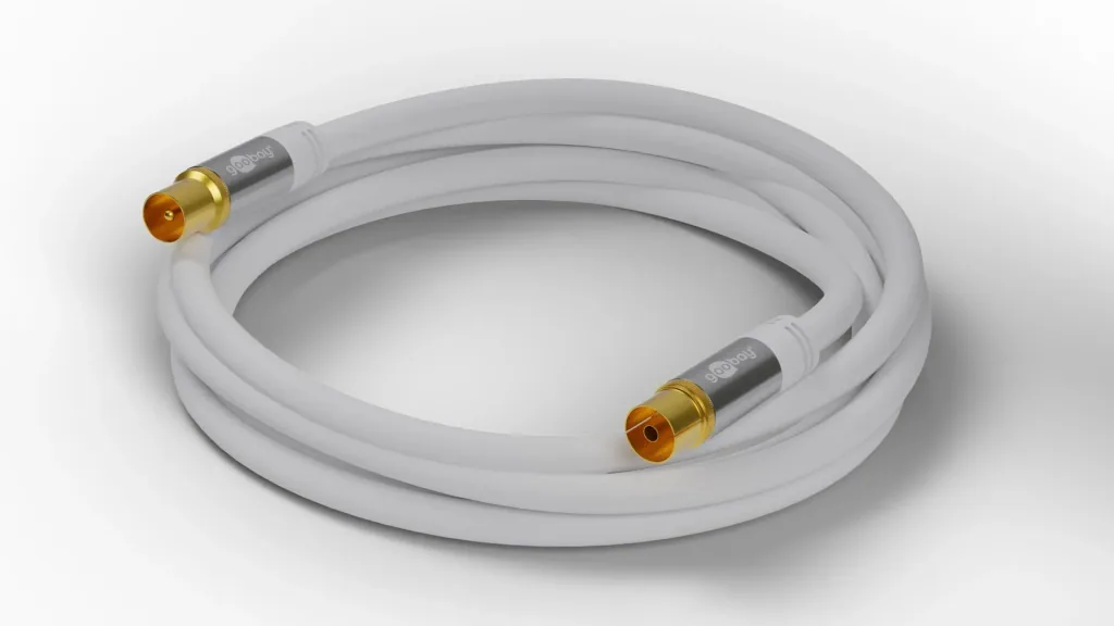 TV Antennenkabel 135 dB, 4x geschirmt, 10 m, Weiß, - vergoldet, Koax-Buchse > Koax-Stecker (70325)