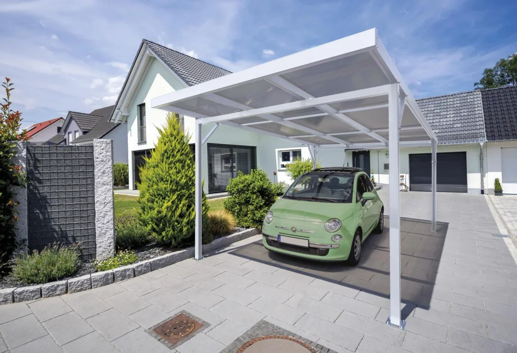 Carport Premium, weiß, 3094 x 5620 mm - Acryl Stegplatten 16mm, bronze