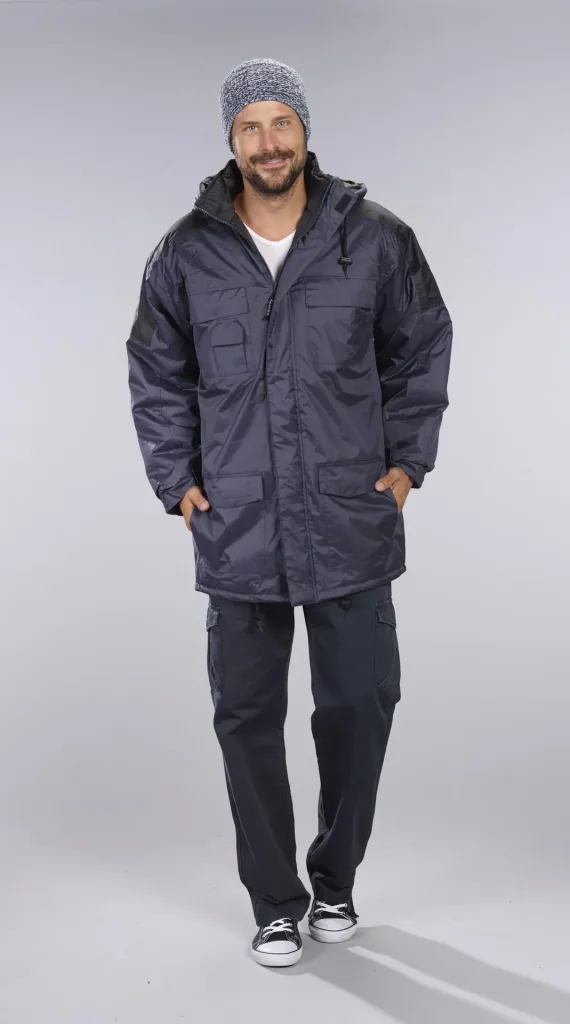 Thermoparka mit Kapuze, Farbe marine/schwarz, Gr. M