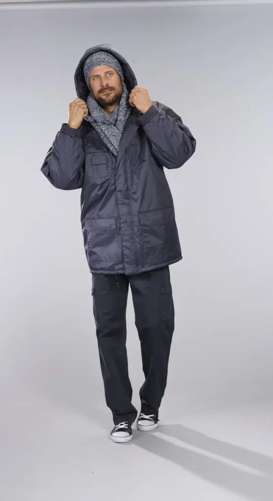 Thermoparka mit Kapuze, Farbe marine/schwarz, Gr. M