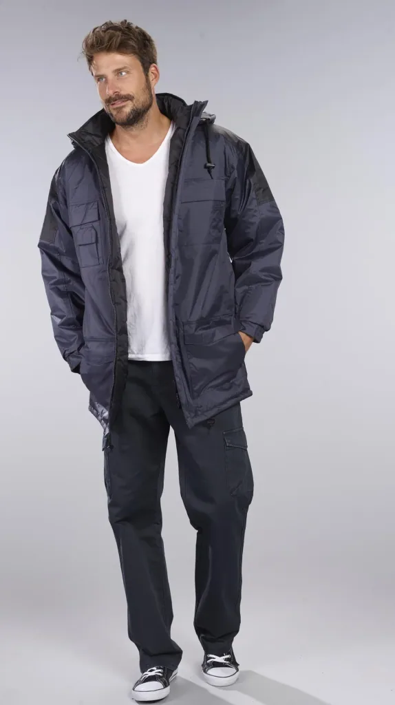 Thermoparka mit Kapuze, Farbe marine/schwarz, Gr. M