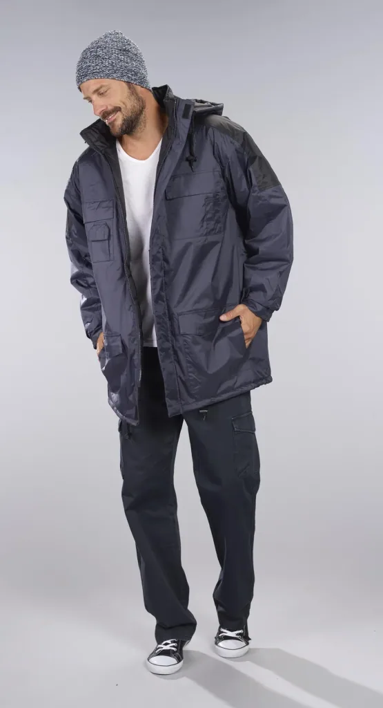 Thermoparka mit Kapuze, Farbe marine/schwarz, Gr. M