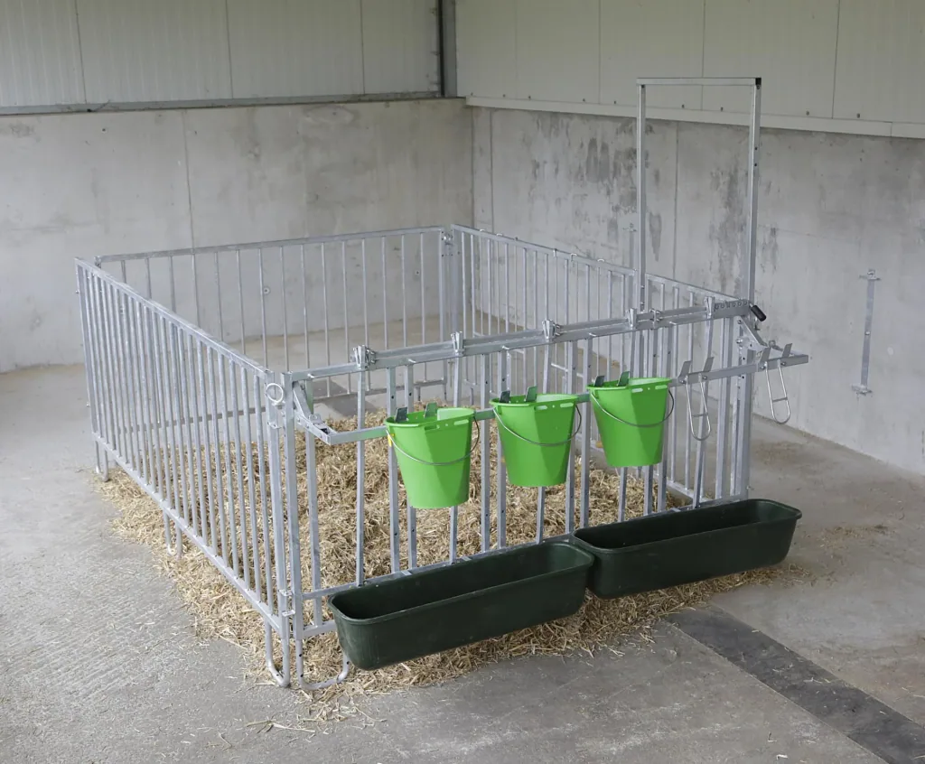 Fanggitter mit 5 Fressplätzen für modulare Zaunaufstallung
