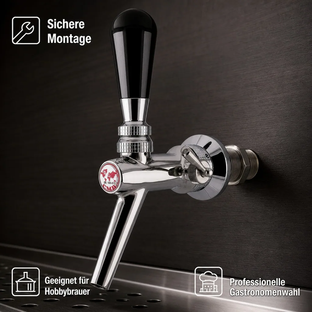 Zapfhahn, Kompensatorhahn, Bierzapfhahn, Schankhahn aus Chromnickelstahl, Modell - V10, Poliert, Gewindelänge: 35 mm