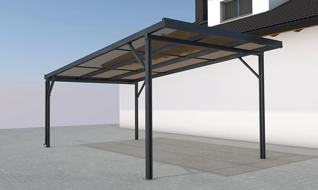 Carport Premium, anthrazit, 3094 x 5620 mm - Acryl Stegplatten 16mm, bronze