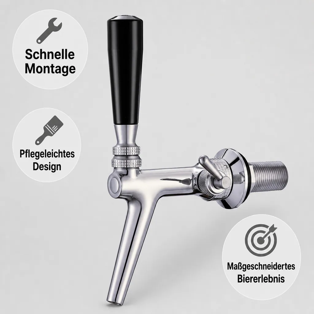 Zapfhahn, Kompensatorhahn, Bierzapfhahn, Schankhahn aus Chromnickelstahl mit Edelstahl Kompensator, Poliert, Gewindelänge: 55 mm
