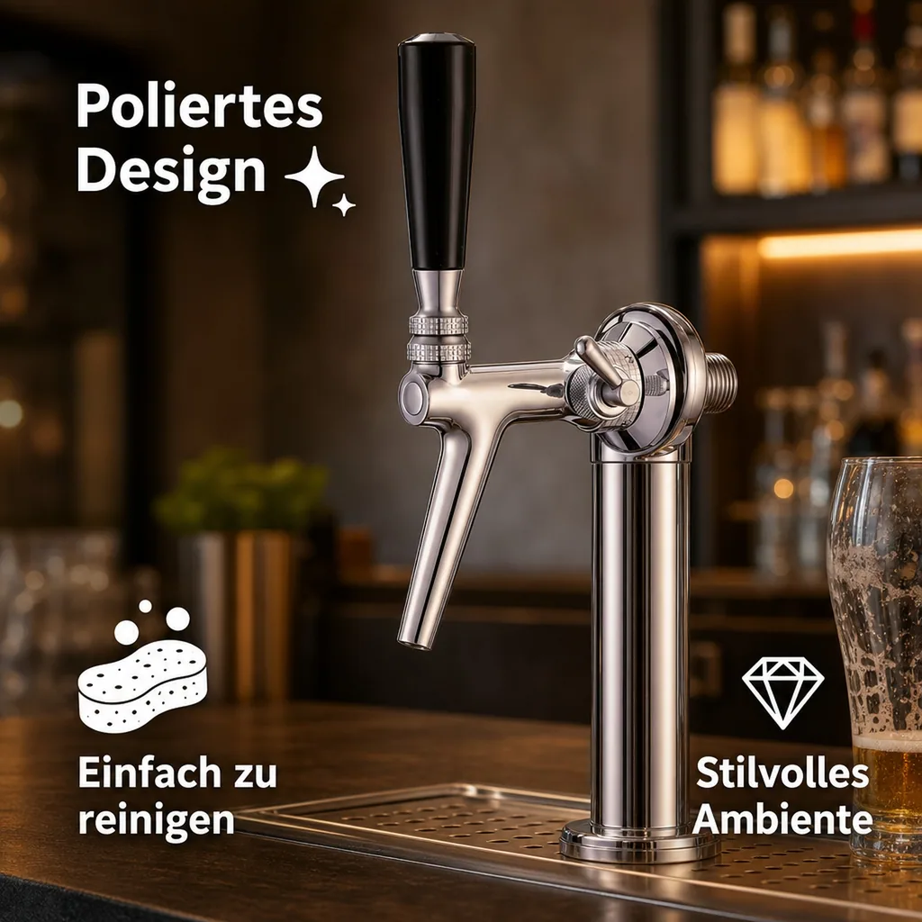 Zapfhahn, Kompensatorhahn, Bierzapfhahn, Schankhahn aus Chromnickelstahl mit Edelstahl Kompensator, Poliert, Gewindelänge: 55 mm